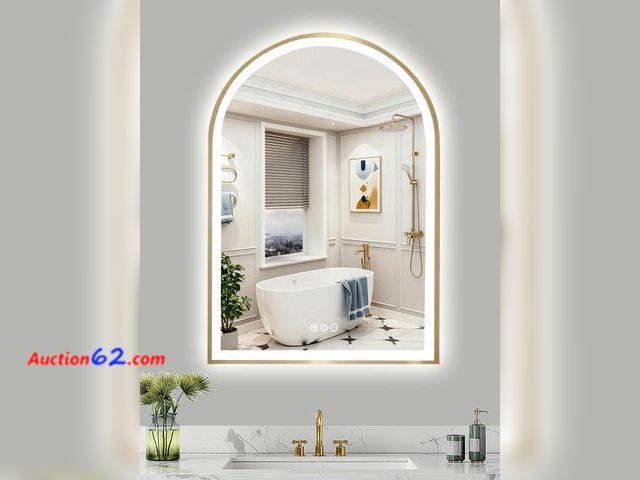 Lot 44-159e - $139.99 Retail price - 24x36 Gold Arch LED Bathroom Mirror, Anti-Fog, Dimmable, 3 Colors Appears New, A basic inspection has been given to t...