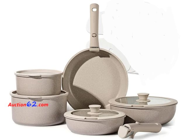 Lot 44-6942b - CAROTE 11pcs Pots and Pans Set, Nonstick Cookware Set Detachable Handle, Induction Kitchen Cookware Sets Non Stick with Removable Handle, RV...