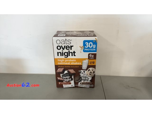 Lot 44-1632j - Oats Overnight High Protein Oatmeal Shakes Variety Pack  14 Count (missing shake cup otherwise appears new) E-Commerce Return, A basic inspe...