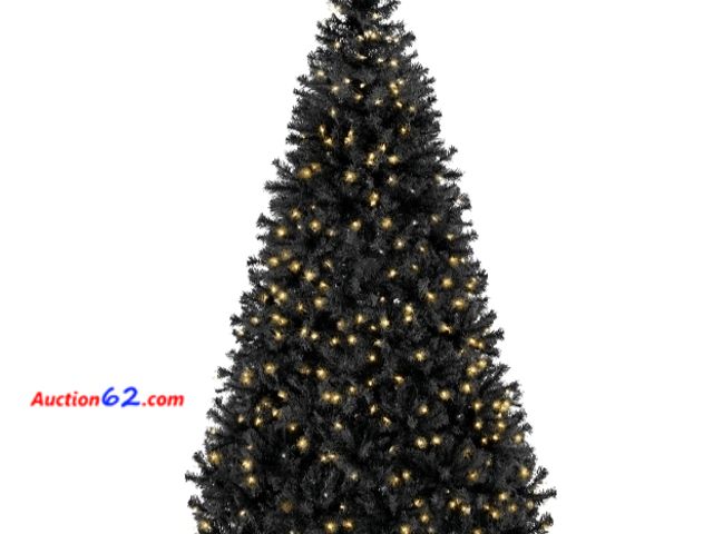 Lot 44-6958p - 6ftPre-Lit Artificial Black Christmas Tree w/ Incandescent Lights, Metal Stand Appears New, A basic inspection has been given to this item. ...