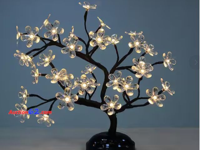 Lot 44-1668e - 1.5 ft. 3-Watt Crystal Clear Flower Bonsai Artificial Christmas Tree with 36 Warm White LED Lights Appears New, A basic inspection has been ...