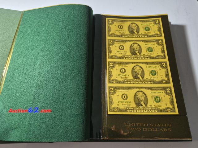 Lot 44-8301J - HUGE PAPER MONEY ALBUM WITH UNCUT SHEET OF $2 BILLS AND $1 BILLS. THE ALBUM COMES IN A PROTECTIVE BOX WITH LOTS OF INFORMATIONAL SHEETS ABOU...