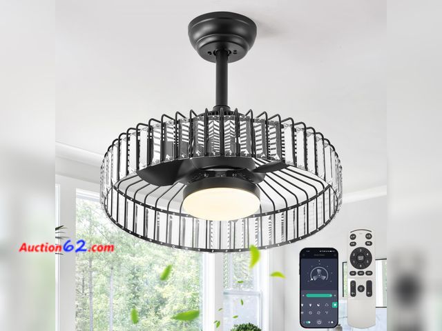 Lot 44-402o - Oiotwo 20 Inch Modern Crystal Fandelier Ceiling Fan with Lights and Remote/APP Control, 6 Speeds with Dimmable LED Ceiling Fan Light Enclose...