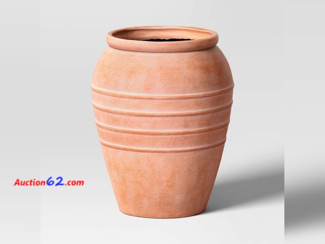 Lot 44-639p - Classic Ribbed Composite Indoor Outdoor Planter Pot 16"x16"x20" Terracotta Pink - Threshold Appears New, A basic inspection has been given t...