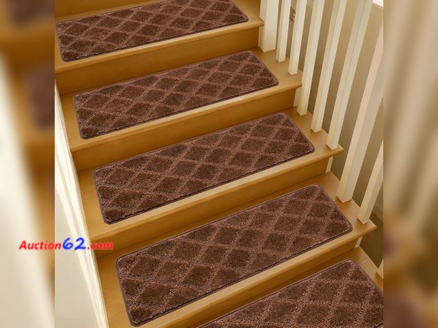Lot 44-1777w - JOYKISS 9.5"x36" Stair Treads for Wooden Steps Indoor, 7 Pcs Non Slip Peel and Stick Carpet Stair Treads, Washable &amp; Reusable Self Adhes...