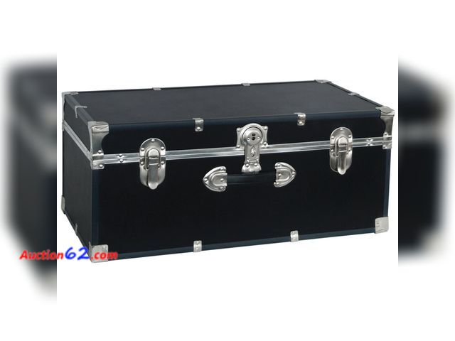 Lot 44-528t - Seward Trunk College Dorm and Camp Storage Footlocker, Black, 30-Inch (SWD5120-10) E-Commerce Return, A basic inspection has been given to t...