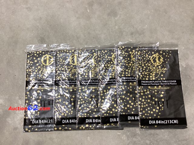 Lot 44-142b - Lot of (6) Nomee Premium Plastic Table Cover Dia. 84”  1. Appears New, A basic inspection has been given to this item. Sold AS-IS.