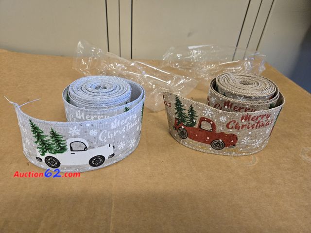 Lot 44-4037b - Lot of 2 Christmas Burlap Ribbon Rolls 2-1/2 Inch Wired Plaid Wrapping Ribbon Wired Edge Ribbon Xmas Decorative Ribbon for Wreath Bow Gift D...