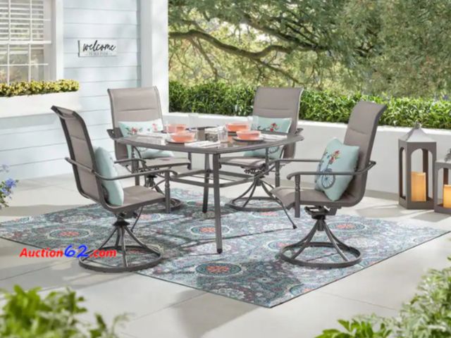 Lot 44-07g - Box 1 of 2 ONLY- Chairs ONLY- Part of- Ashbury Pewter 5-Piece Steel Padded Sling Square Glass Top Outdoor Dining Set Appears New, A basic in...