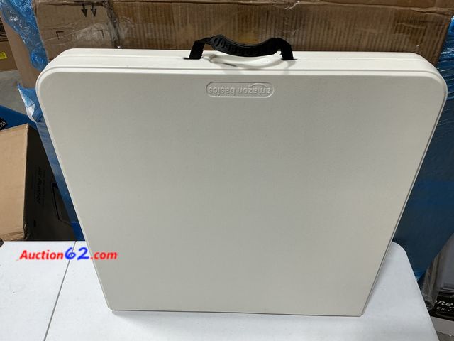 Lot 44-182a - Amazon Basics 4-Foot Folding Utility Table See All Photo's E-Commerce Return, A basic inspection has been given to this item. Sold AS-IS.