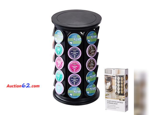 Lot 44-1619e - Uni HIMO 40 Capacity KCup Holder, 360° Rotating Coffee Pod Storage Carousel, Space-Saving Organizer for Pods, Ideal for Home Kitchen, Office...