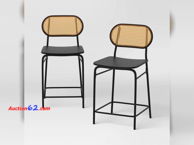 Lot 44-548e - $104 Retail price - Set of 2 24" Woven Back Metal Counter Height Barstool Black - Room Essentials™ Not Tested See All Photo's Appears New, A...