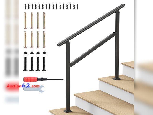 Lot 44-273 - Hand Rails for Outdoor Steps, 2-5 Steps Wrought Iron Handrails for Outdoor Steps, Stair Railing for Porch, Home, Garden, Indoor, Staircase H...
