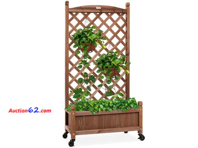 Lot 44-3075t - Wood Planter Box &amp; Lattice Trellis w/ Drainage, Optional Wheels - 60in - BCP Products SKY5844 - See Pictures Retails $185.99 E-Commerce ...