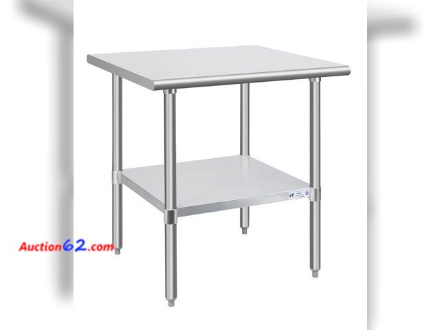 Lot 44-159 - $172.99 Retail price - Hally Stainless Steel Table for Prep &amp; Work 30 x 30 Inches, NSF Commercial Heavy Duty Table with Undershelf and G...