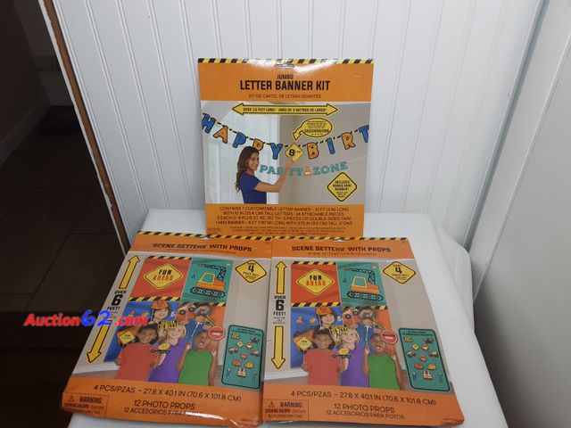 Lot 44-5530t - Kids birthday banner and photo props. Appears New, A basic inspection has been given to this item. Sold AS-IS.