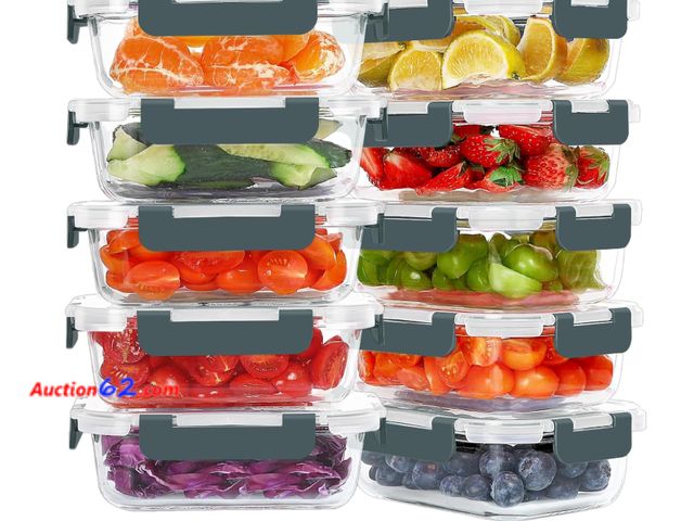 Lot 44-1795 - KOMUEE 10 Packs 22 oz Glass Meal Prep Containers, Glass Food Storage Containers with Lids, Airtight Lunch Boxes BPA Free, Microwave and Free...