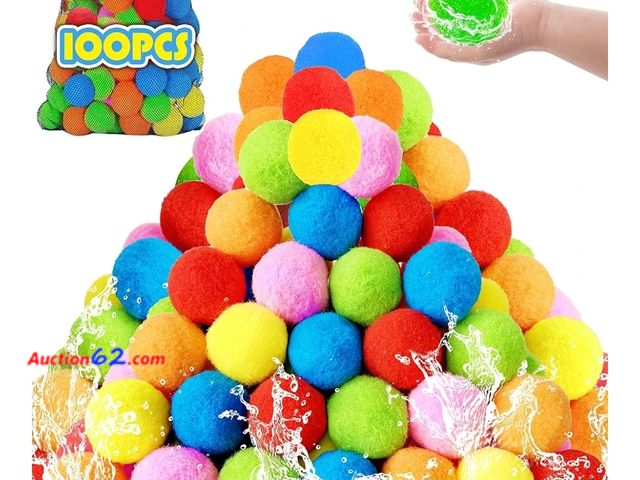 Lot 44-6784b - PPXMEEUDC 100PCS Water Soaker Balls Water Fight Splash Balls Bulk with Bag Soft Cotton Reusable Appears New