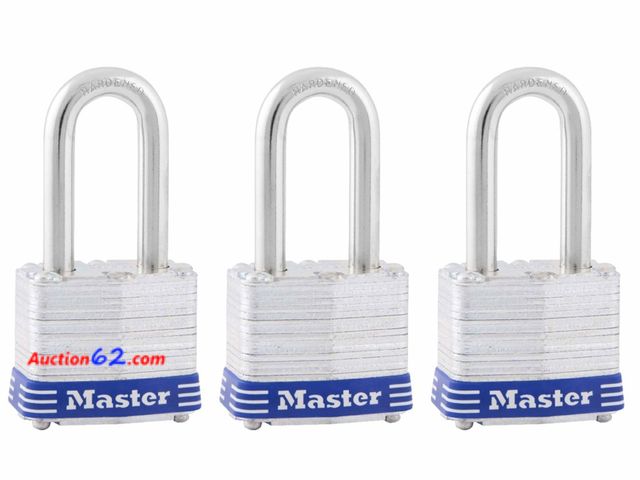 Lot 44-1606p - Master Lock Outdoor Padlocks, Lock Set with Keys, Keyed Alike Padlocks with Long Hardened Shackles That Resist Cutting for Gates, Sheds, Fen...