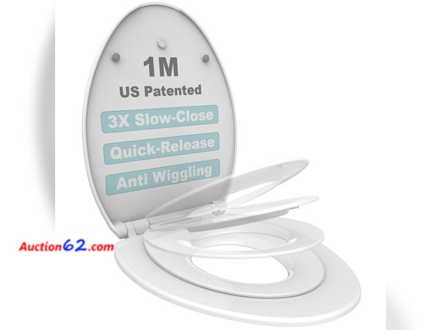 Lot 44-1655w - 1M Family Toilet Seat, Patented Slow Close &amp; Quick Releasing Technology, Anti-Wiggling, Easy to Install and Clean, Standard Elongated wi...