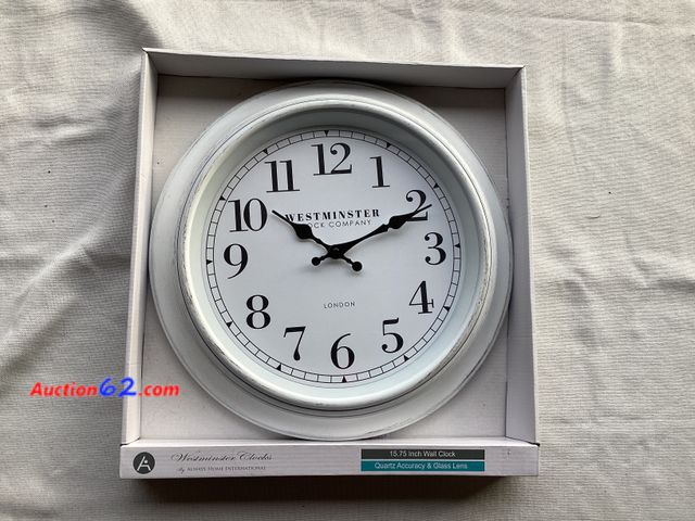 Lot 44-7894P - Lot of (1) white wall clock.  Appears New, A basic inspection has been given to this item. Sold AS-IS. See All Photo's