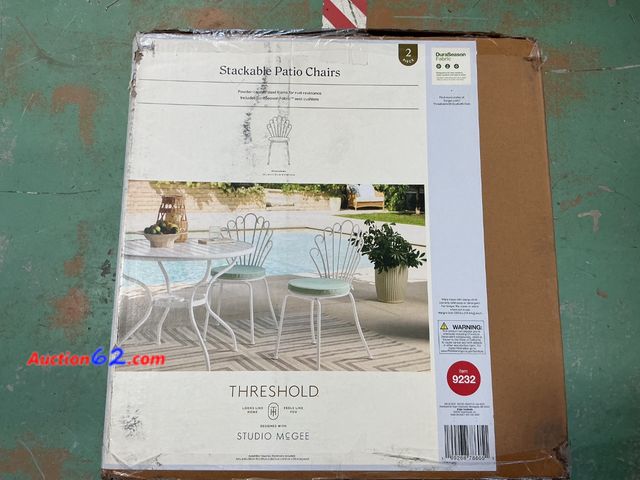 Lot 44-1301m - $150 Retail price - Threshold Studio McGee Stackable Patio Chairs Set Not Tested See All Photo's E-Commerce Return, A basic inspection has b...