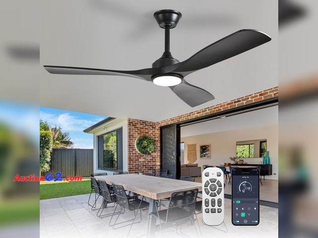 Lot 44-2534w - $139.99 Retail price - Depuley 52-Inch Ceiling Fan with Light: Black 3 Blade Outdoor Fans for Patios - Dimmable Indoor Fan with Remote APP C...