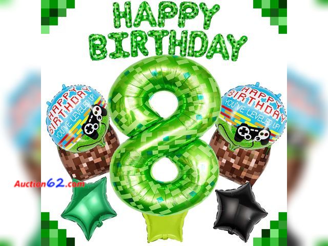 Lot 44-963m - Lot of 2 - 40" Green Pixel Miner Number 8 Balloon Set Appears New, A basic inspection has been given to this item. Sold AS-IS. Not Tested Se...