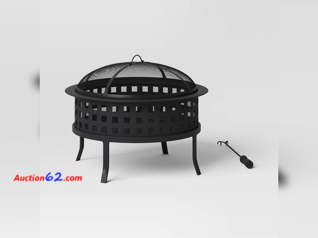 Lot 44-914f - $100 Retail price - Metal Lattice Wood Burning Round Outdoor Fire Pit Black - Threshold™: Rust-Resistant Steel, Mesh Sides, Angled Legs Not ...
