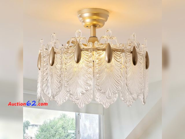 Lot 44-1166o - $158 Retail price - 20 Inch Gold Crystal Fandelier Ceiling Fan with Light, Mid Century Gold Fandelier Ceiling Fans with Lights Remote Contro...