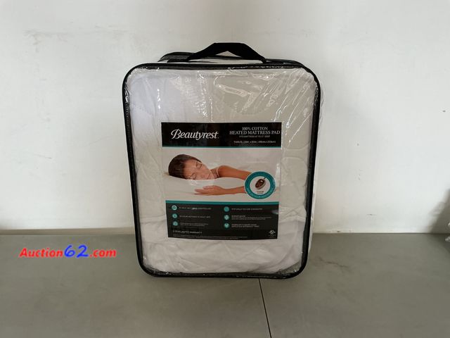 Lot 44-1946i - Beautyrest Cotton Heated Mattress Pad - Bed Warmer with 20 Heat Settings Controller, Auto Shut Off Timer, All Around Elastic Deep Pocket, UL...