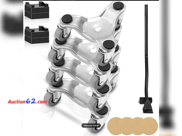 Lot 44-1918a - VEVOR Furniture Dolly, 4 Pack 6-Inch Steel Tri-Dolly with 360° PP Swivel Wheels and Non-Slip Cap, 3 Wheels Furniture Lift Mover Tool Set for...