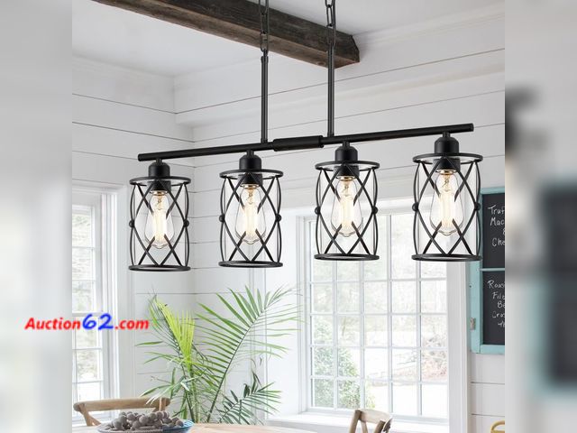 Lot 44-1838w - $119.99 Retail price - Osimir 4-Light Kitchen Island Lighting, Modern Black Dining Room Light Fixtures with Clear Glass, Farmhouse Industria...