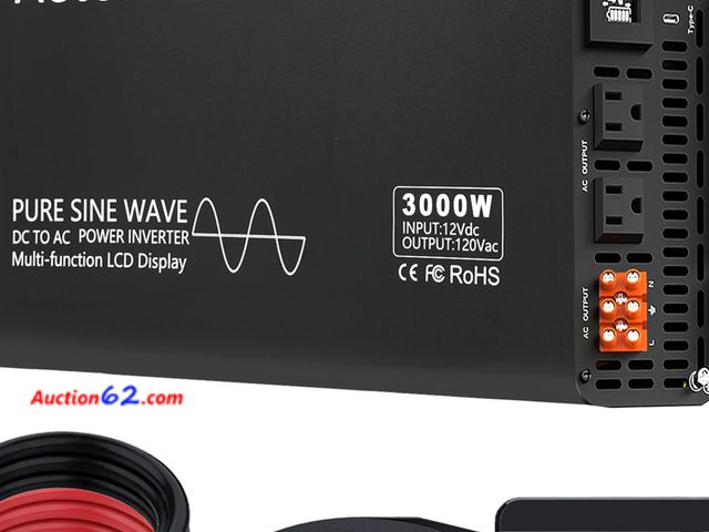 Lot 44-267M - AeternaSol Pure Sine Wave Inverter 3000 Watt Inverter 12V DC to 110V-120V AC Converter for RV Truck Camping Solar Home Backup with 2 AC Outl...