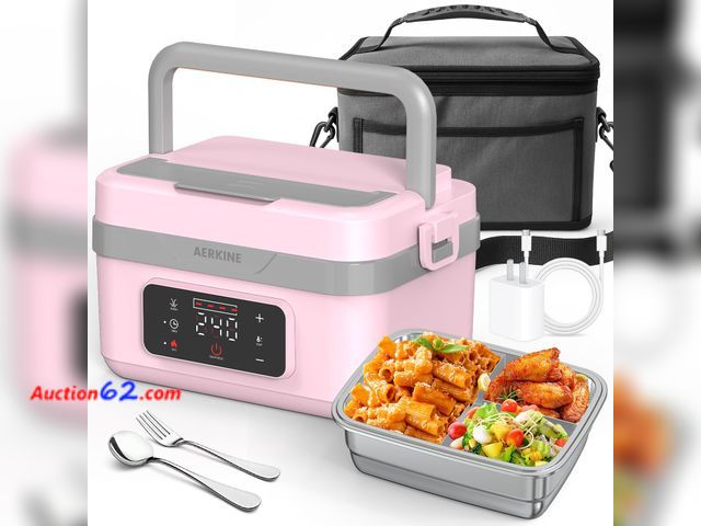 Lot 44-1141j - $99.99 Retail price - AERKINE Electric Lunch Box For Adults - Rechargeable 60W Self-Heating Food Warmer with 1.0L Stainless Steel Container,...