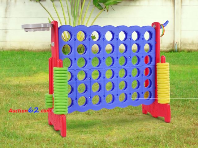 Lot 44-535p - Retail value $60- Elevon Giant 4-to-Score Game Set, 4-in-A-Row Jumbo w/Basketball Hoop, Ring Toss, 42 Jumbo Rings &amp; Quick-Release Slide,...