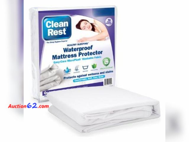 Lot 44-355M - CleanRest Waterproof Allergen Barrier Mattress Protector, One Size, White See All Photo's Appears New, A basic inspection has been given to ...
