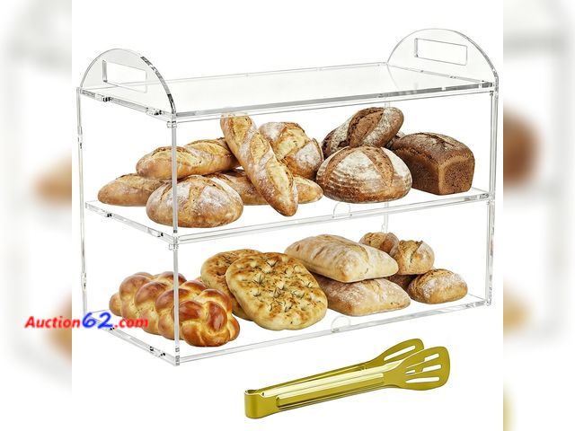 Lot 44-180m - Cityjoy Cupcake Display Case with Handle – 19x 9.5x 11.8″ Commercial Bakery Showcase –Large bread box Transparent Acrylic Food Display for D...