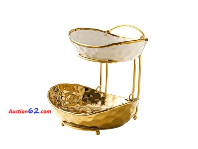 Lot 44-163m - $181.44 Retail price - YYW Ceramic Fruit Bowl for Kitchen Counter - 3 Tier Ceramic Fruit Rack with Metal Fruit Stand, Fruit Basket for Snack...
