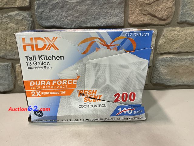 Lot 44-1671f - 13 Gallon Reinforced Top Drawstring Fresh Scented Tall Kitchen Trash Bags with 20% PCR (200-Count) See All Photo's Not Tested E-Commerce Ret...