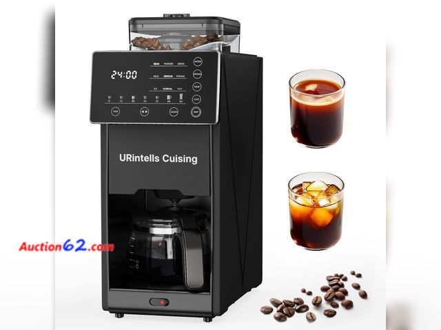Lot 44-913j - $99.99 Retail price - URintells Cuising Coffee Maker with Grinder, Programmable Hot and Cold Coffee Maker with 22 oz Glass Carafe, Fully Aut...