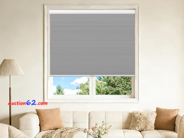 Lot 44-1549o - Blackout Cellular Blinds Cordless Shade Honeycomb Shades Window Fabric Blinds Grey see photos for measurements  Appears New, A basic inspect...