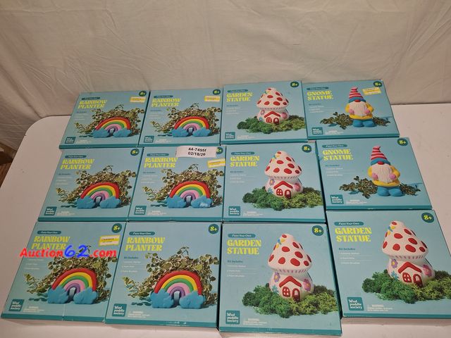 Lot 44-7495f - Lot of (12) 2 - Gnome statue, 4 - Garden statue and 6 - Rainbow planter E-Commerce Return, A basic inspection has been given to this item. S...