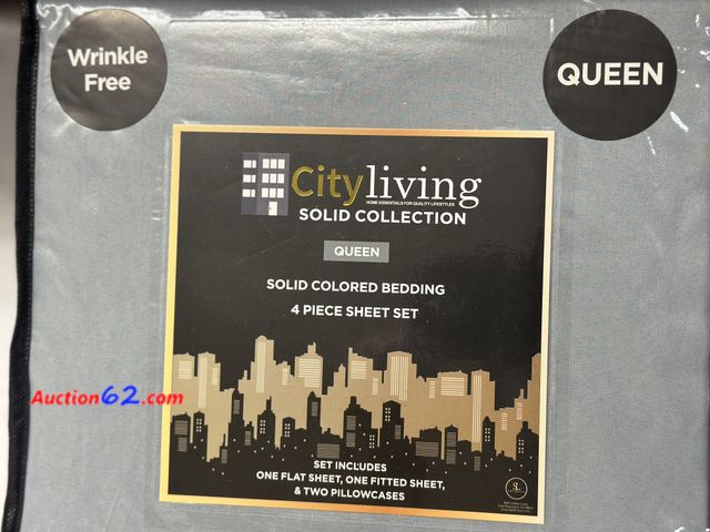 Lot 44-6178o - City living 4 pc queen size sheet set fitted flat 2 pillow cases. Light weight super soft. wrinkle free. New. See All Photo's Not Tested Nev...