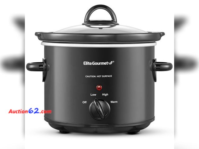 Lot 44-1175i - Elite Gourmet MST-350B Electric Slow Cooker, Adjustable Temp, Entrees, Sauces, Stews &amp; Dips, Dishwasher Safe Glass Lid &amp; Crock (3 Qu...