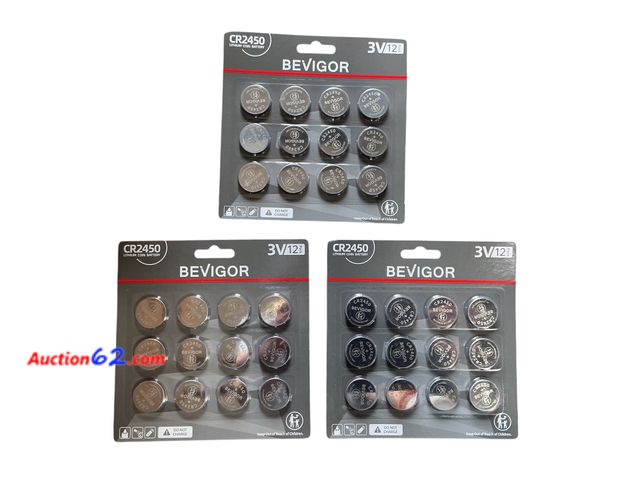 Lot 44-9092o - Lot of (3) Packs of BEVIGOR 2450 Battery Compatible With AirTag CR2450 Lithium 3V Coin Battery For Child Safety, Suitable For Key Fobs, Smar...