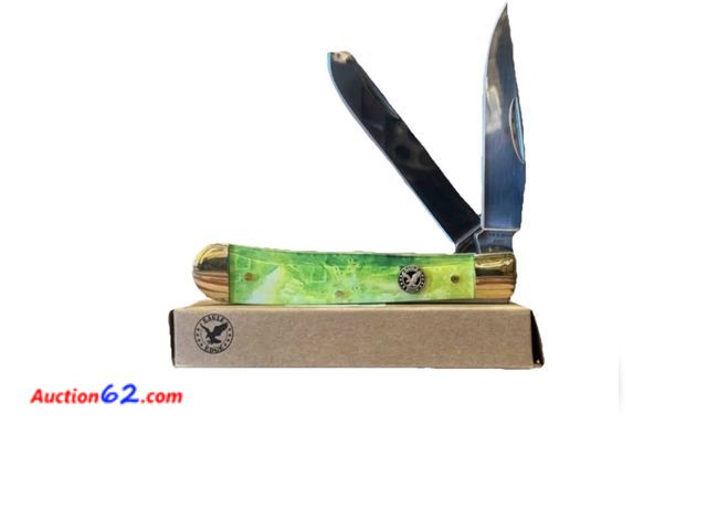 Lot 44-6181w - The Eagle Edge Green Trapper 71211 is a modern folding pocketknife with a unique design. New pre tagged $30 from store closing. See All Phot...