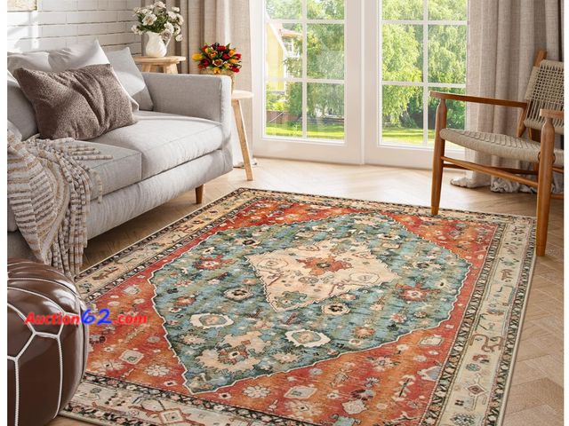 Lot 44-2082m - Boho Tribal 4x6 Washable Rugs for Bedroom, Soft Non-Slip Area Rugs for Living Room, Vintage Oriental Indoor Accent Kitchen Carpet for Dining...