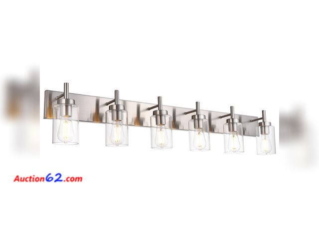 Lot 44-1625w - $179.99 Retail price - VINLUZ Bathroom Vanity Light Fixture Brushed Nickel with Clear Glass 6-Light Modern Wall Lighting Industrial Indoor S...