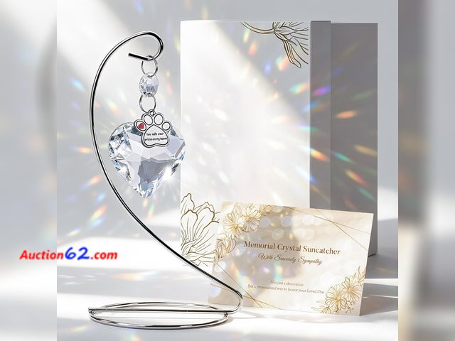 Lot 44-608m - Pet Memorial Crystal Suncatcher Sympathy Gift, IDEA SHOW Tabletop Remembrance Ornament with Stand, Bereavement Gift for Loss of Dog or Cat, ...